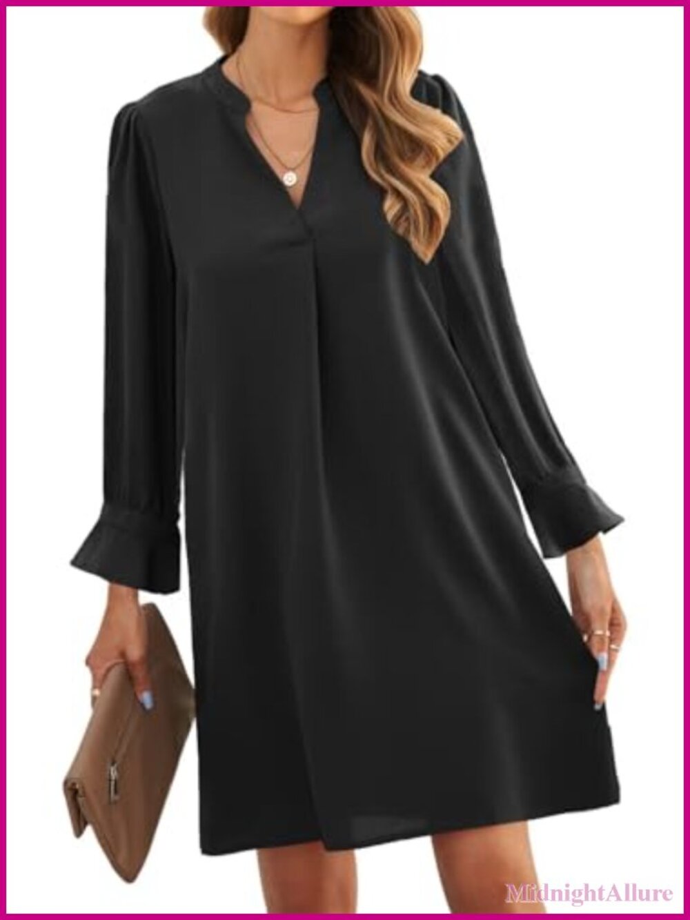 Polyester Long Sleeve V-Neck Shift Dress Knee Length Maternity